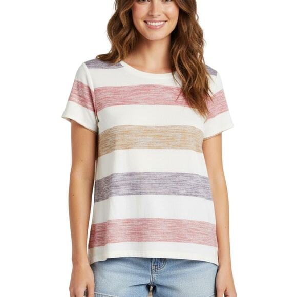 Market & Spruce Multicolor Stripe Short Sleeve Crewneck Tee NWT Small Petite - Picture 1 of 9